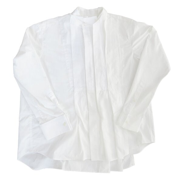 SACAI White Poplin Asymmetrical Tuxedo Collar Pleated Oversized Shirt 1 - Picture 5 of 12